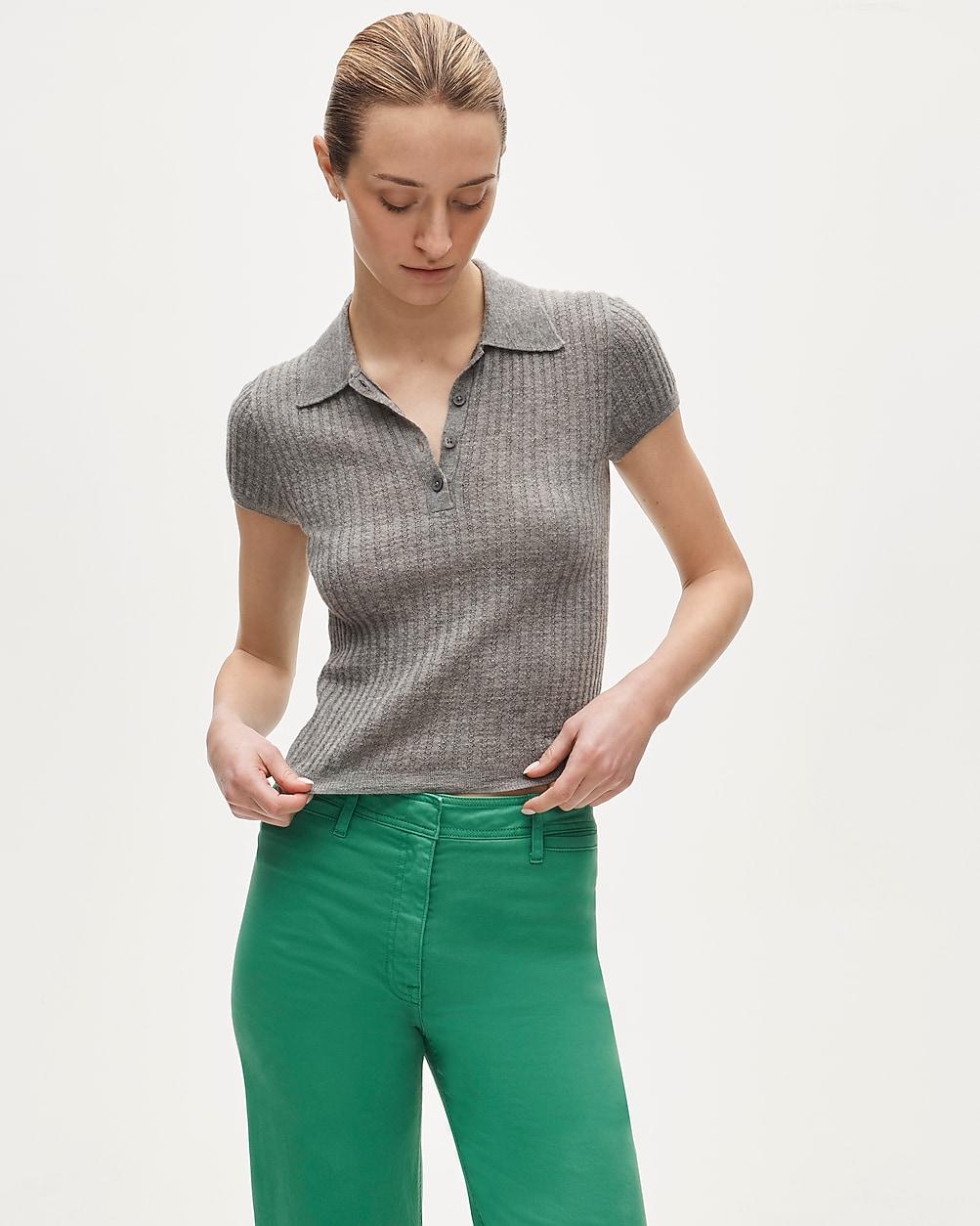 Featherweight cashmere pointelle short-sleeve sweater-polo by J.CREW