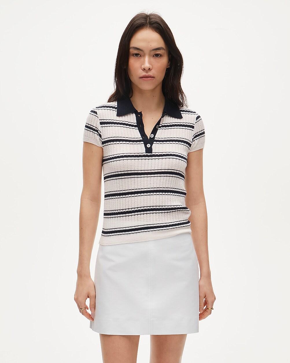 Featherweight cashmere pointelle sweater-polo in stripe by J.CREW