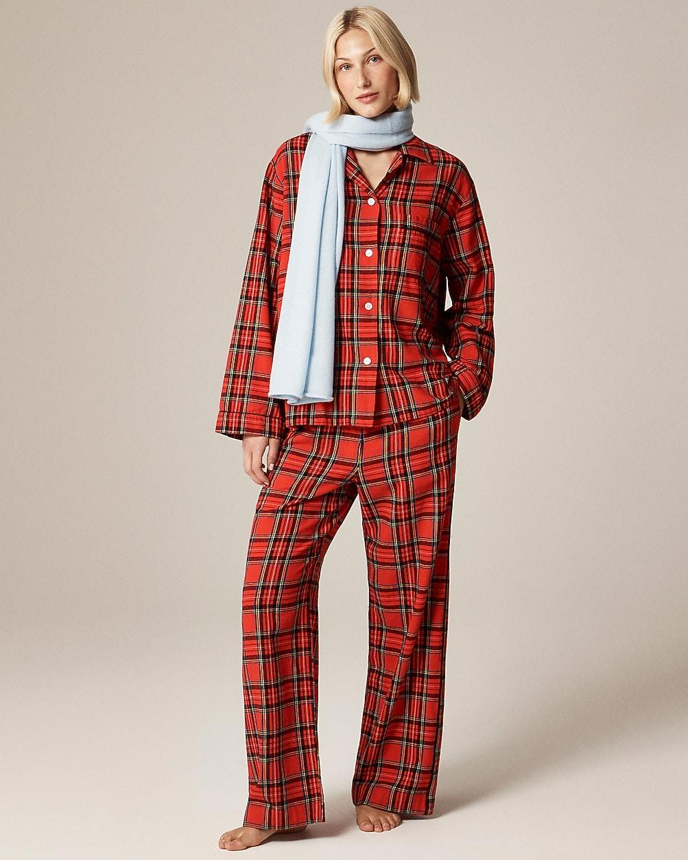 Flannel long-sleeve pajama pant set in Good Tidings plaid by J.CREW