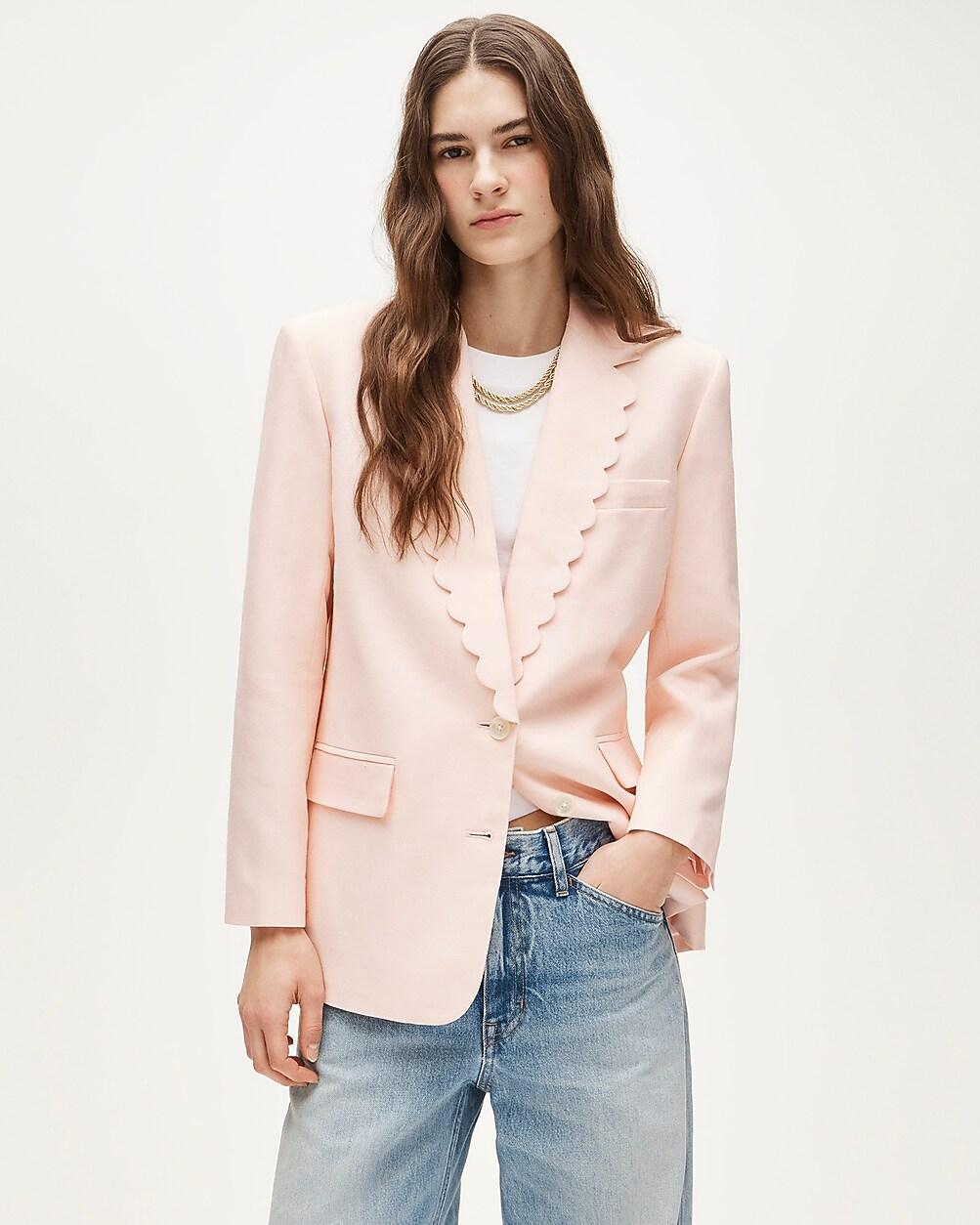 Gamine scallop-trim blazer in Gramercy linen blend by J.CREW