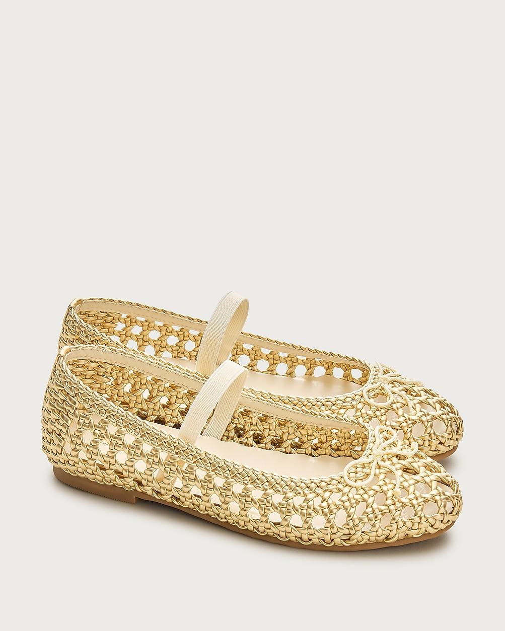 Girls' basketweave ballet flats in metallic by J.CREW
