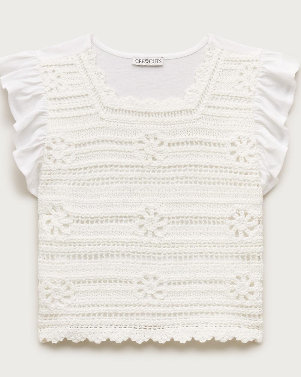 Girls' crochet ruffle-sleeve T-shirt in jersey by J.CREW