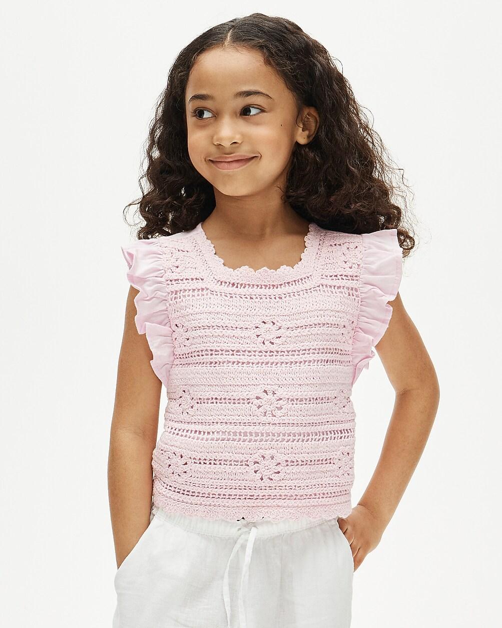 Girls' crochet ruffle-sleeve T-shirt in jersey by J.CREW