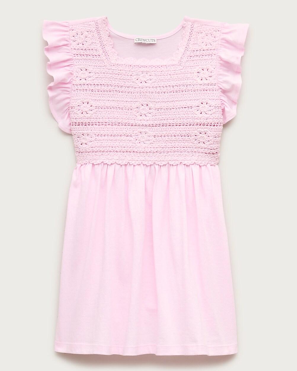 Girls' crochet ruffle-sleeve dress in jersey by J.CREW