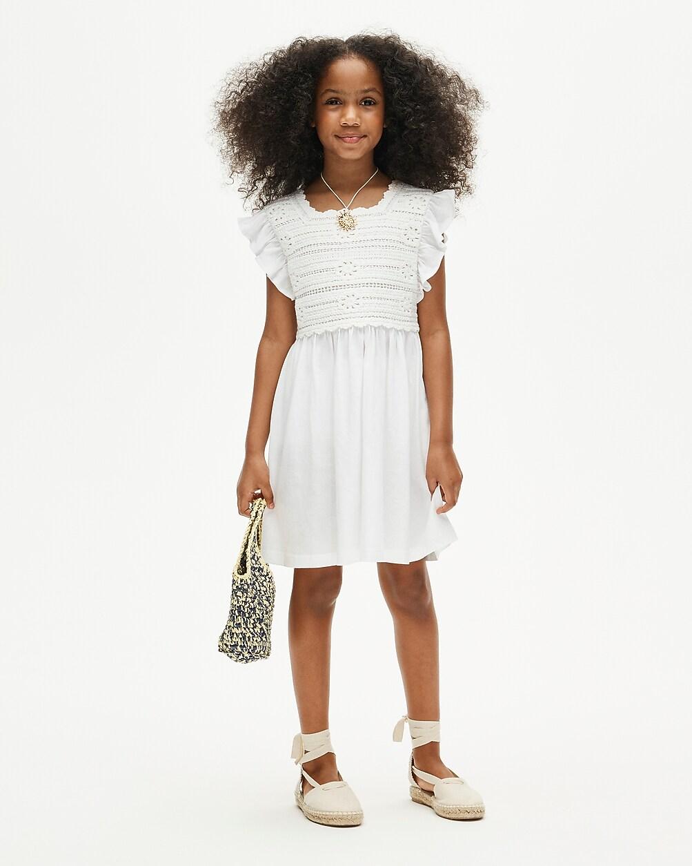 Girls' crochet ruffle-sleeve dress in jersey by J.CREW