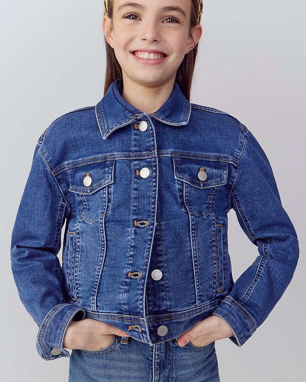 Girls' cropped denim trucker jacket by J.CREW