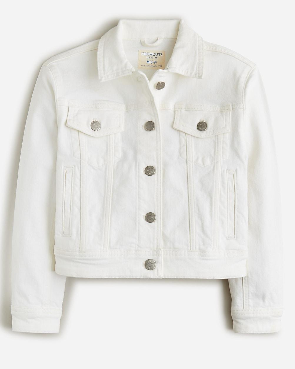 Girls' cropped denim trucker jacket in white by J.CREW