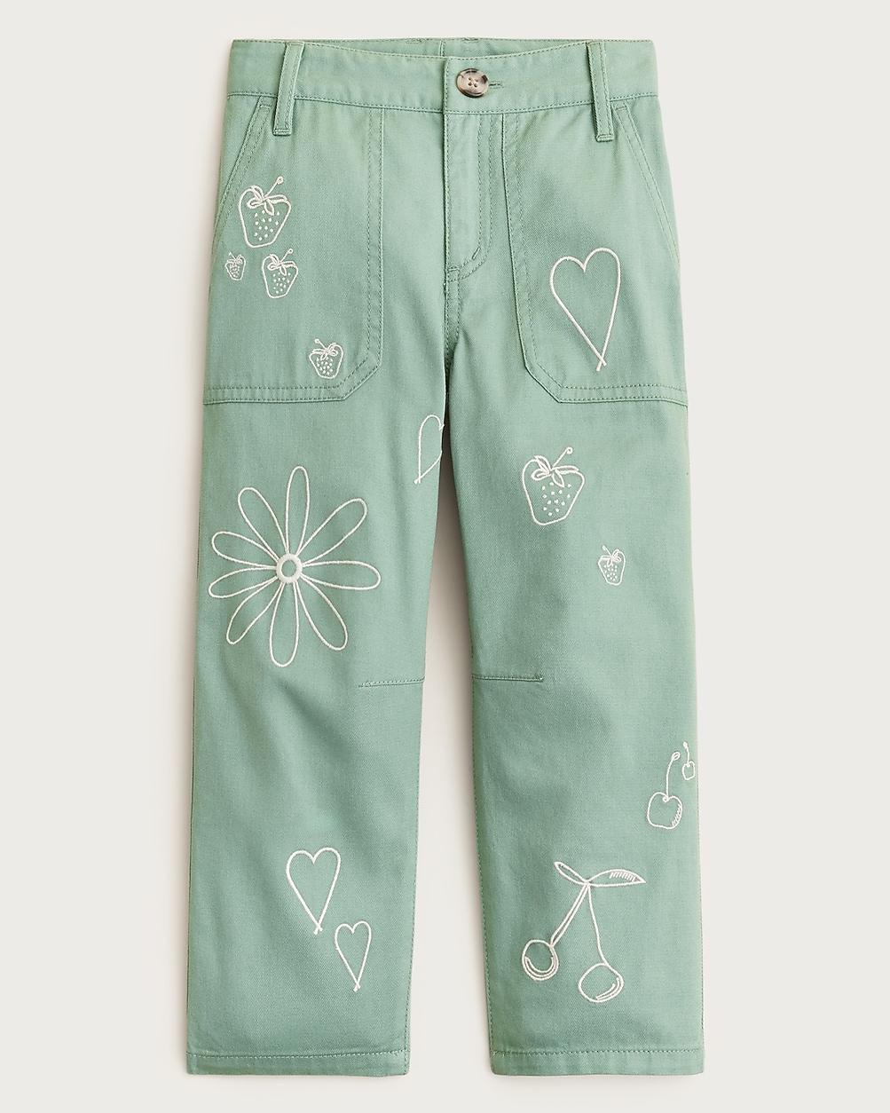 Girls' embroidered barrel-leg pant in twill by J.CREW