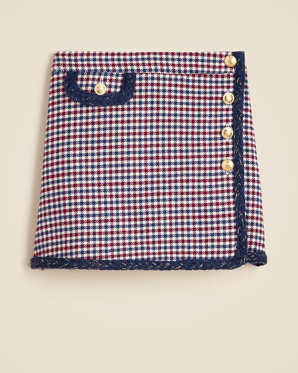 Girls' faux-wrap skirt in houndstooth by J.CREW