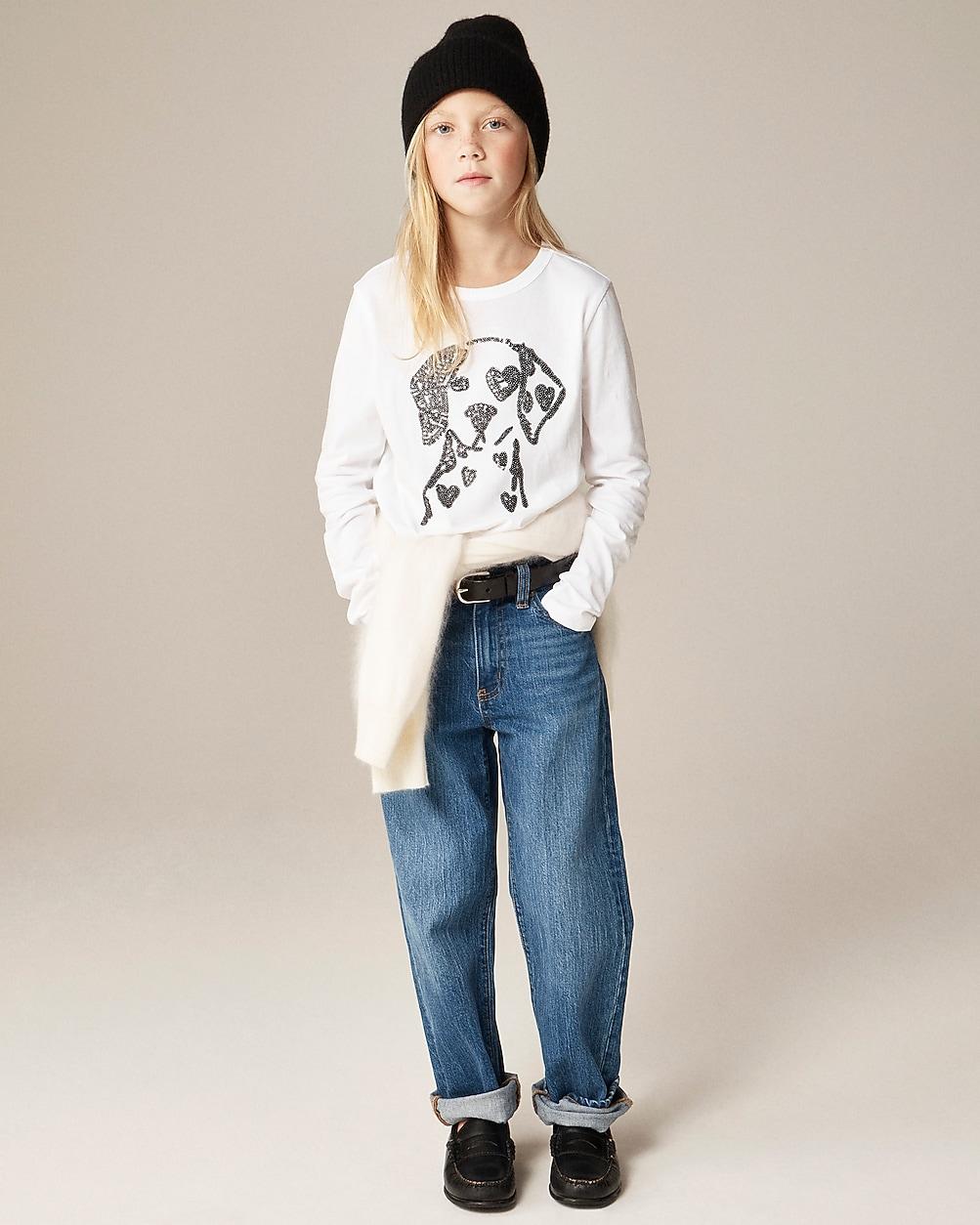 Girls' long-sleeve Dalmatian graphic T-shirt with sequins by J.CREW