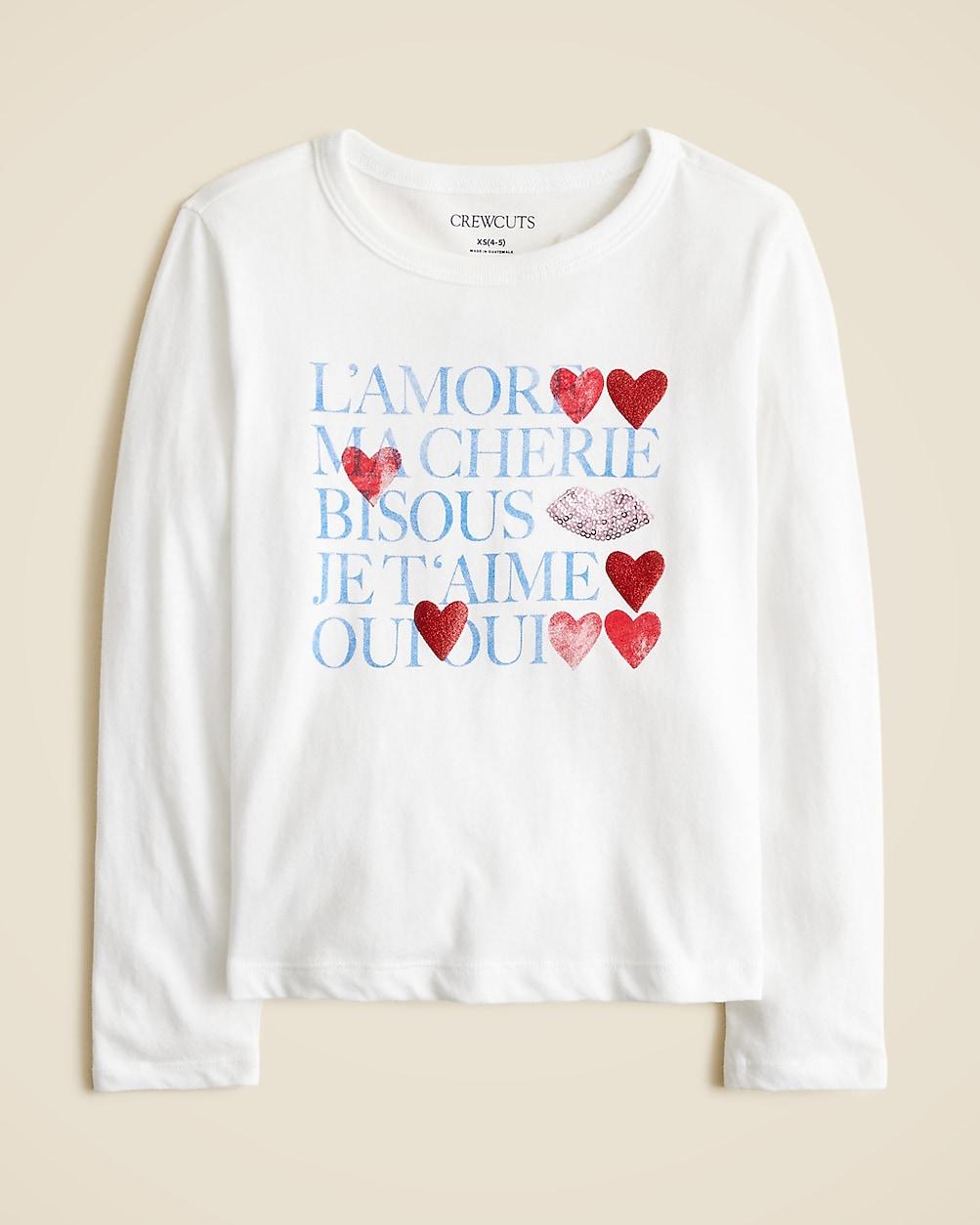 "Girls' long-sleeve ""L'amour"" graphic T-shirt with sequins" by J.CREW