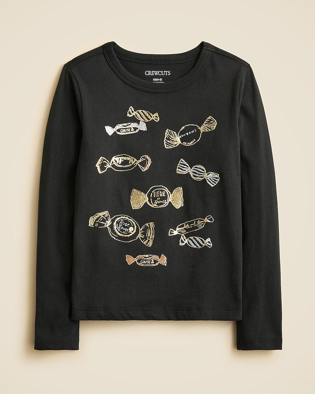 Girls' long-sleeve bonbon graphic T-shirt with glitter by J.CREW