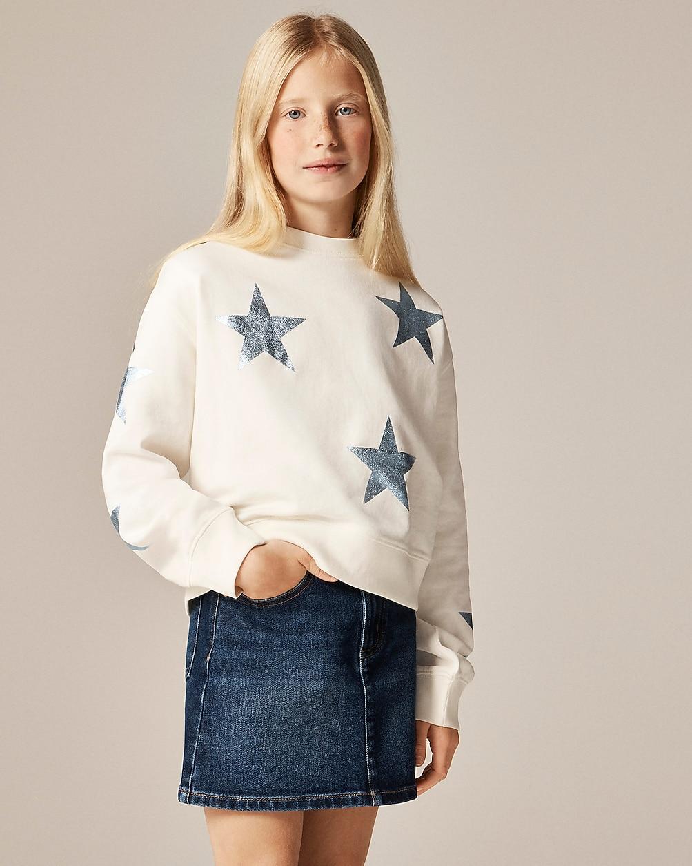 Girls' metallic star crewneck sweatshirt by J.CREW