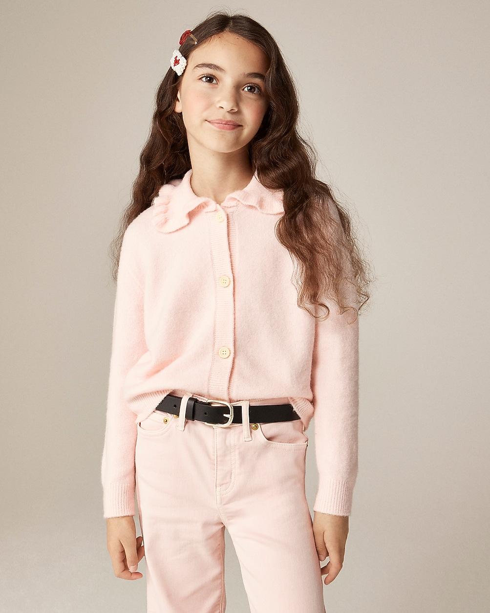 Girls' ruffle-collar cardigan in Supersoft yarn by J.CREW