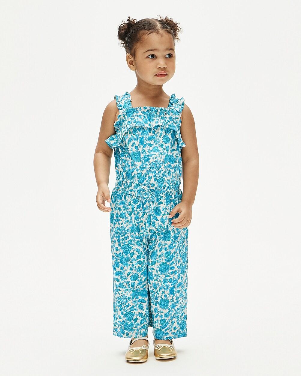 Girls' ruffle-trim jumpsuit in broken-in-jersey floral by J.CREW