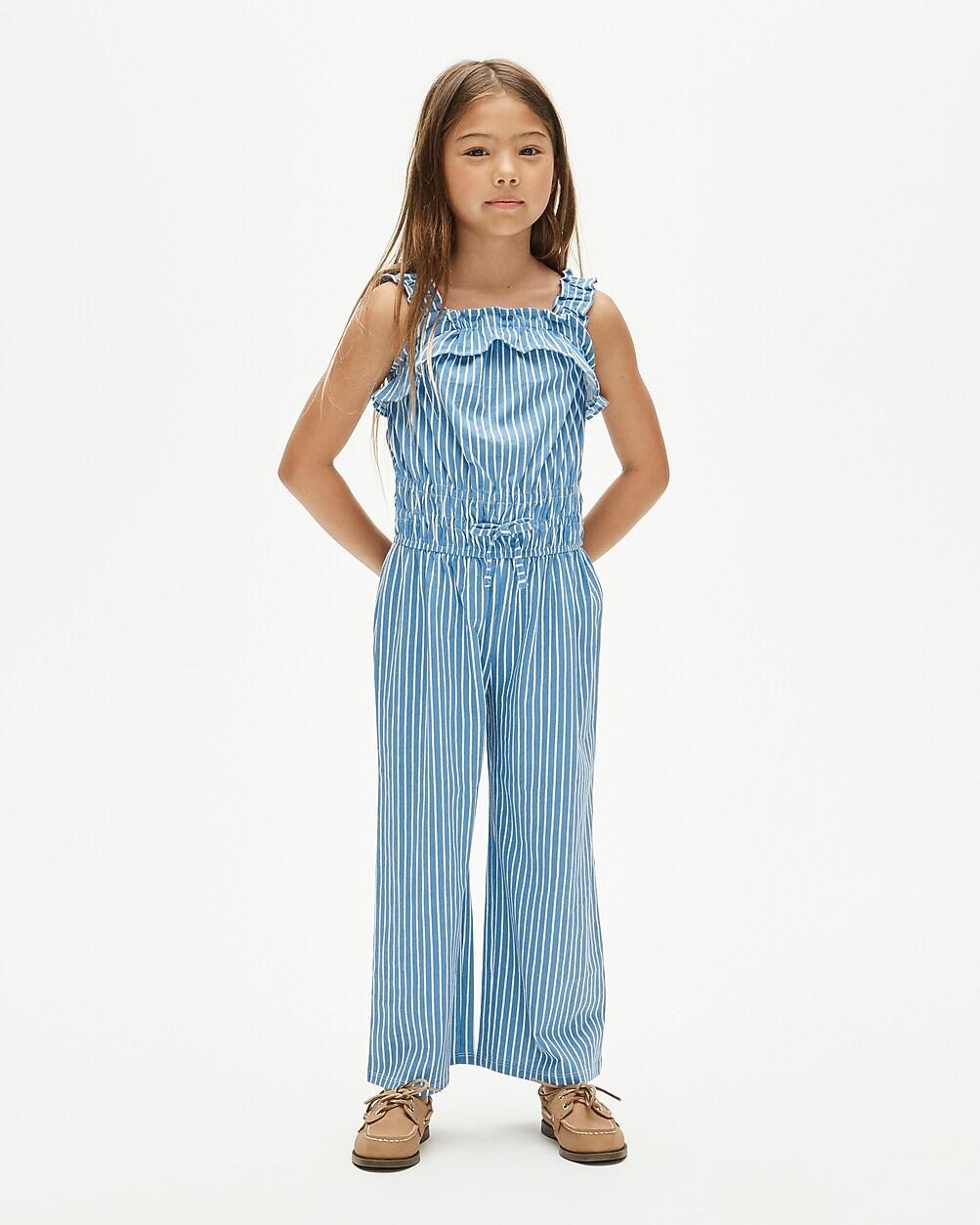 Girls' ruffle-trim jumpsuit in broken-in-jersey floral by J.CREW