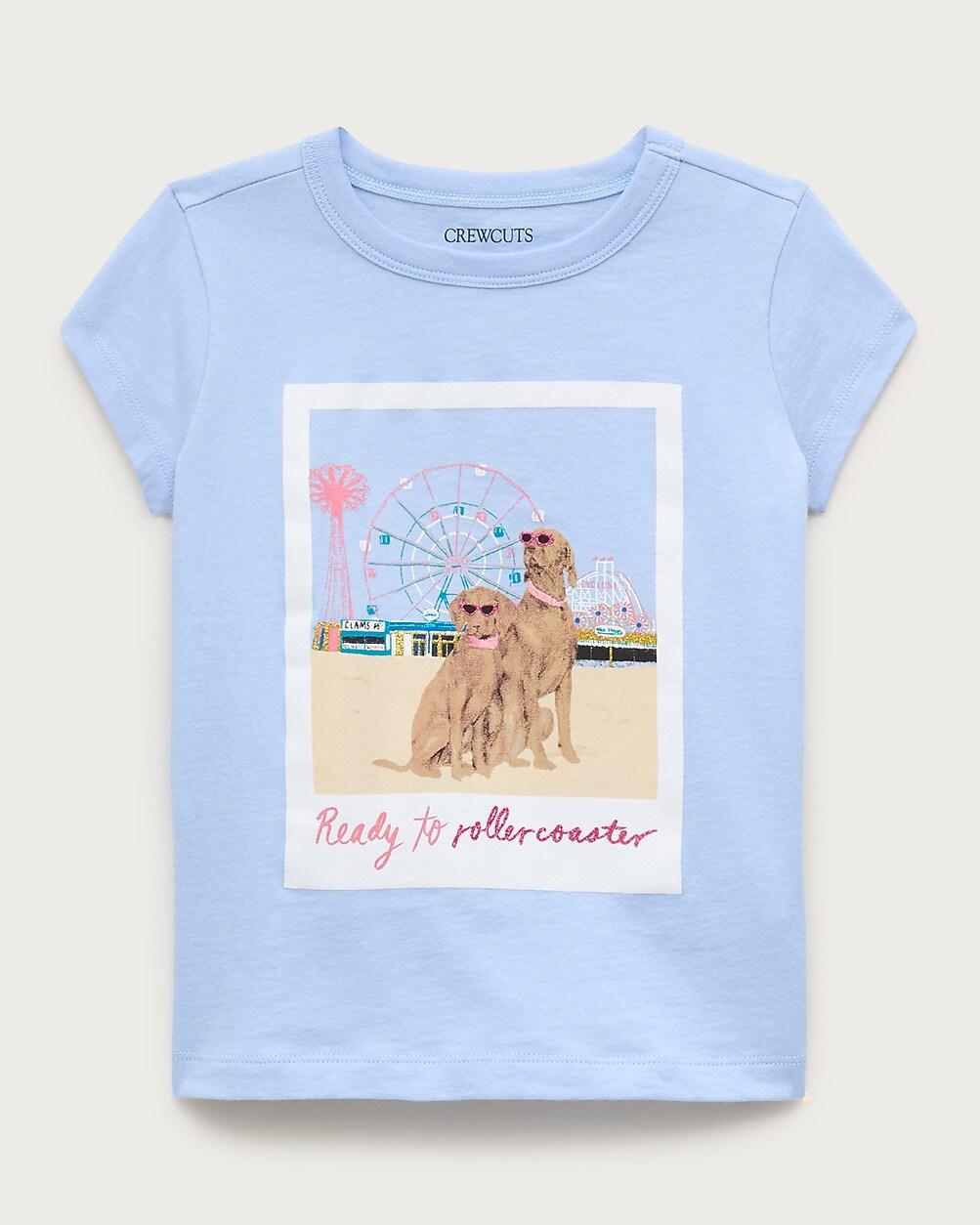 "Girls' short-sleeve ""Ready to rollercoaster""  graphic T-shirt with glitter" by J.CREW