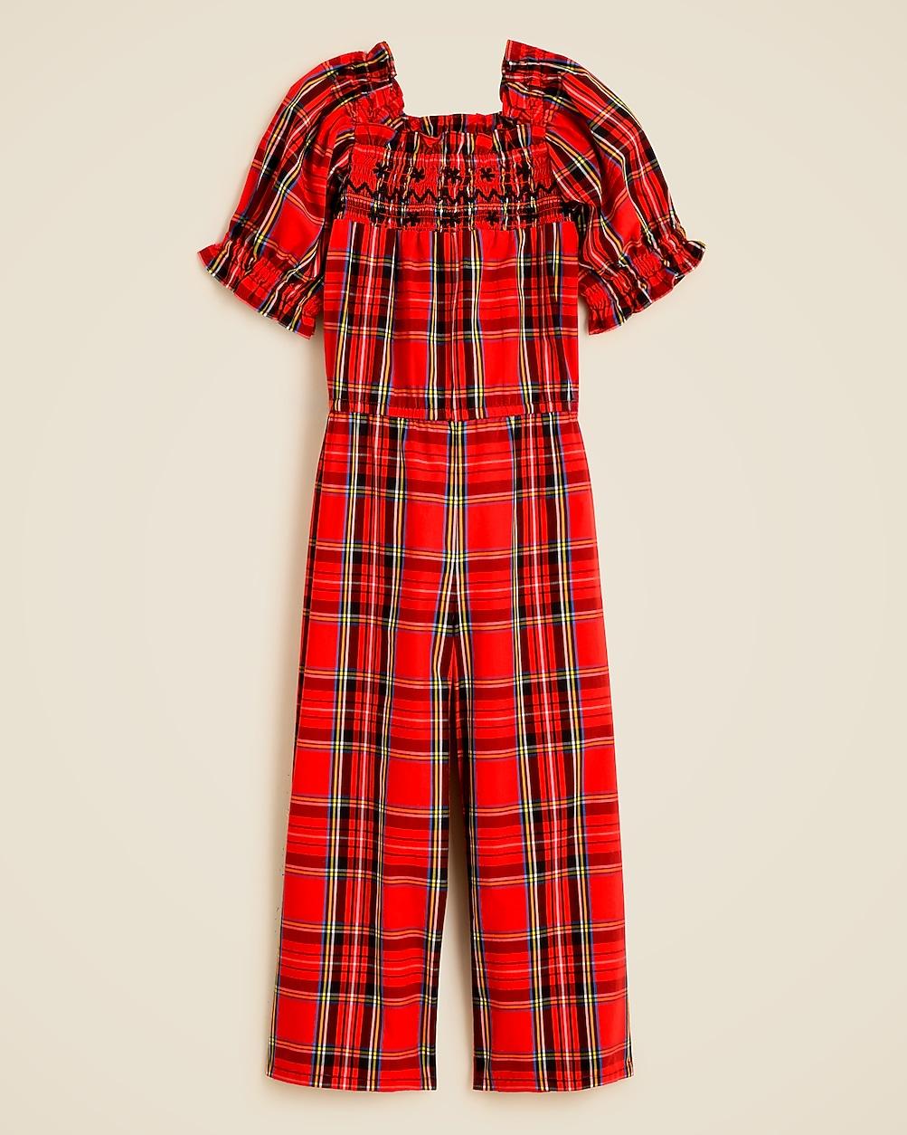 Girls' smocked jumpsuit in Good Tidings plaid by J.CREW