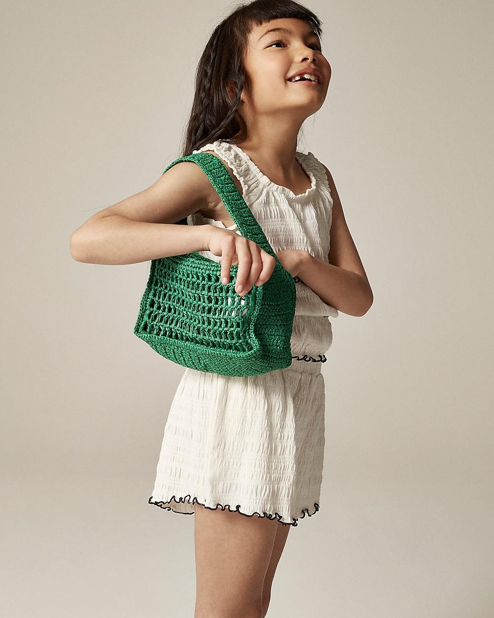 Girls' smocked lettuce-edge short in crinkled jersey by J.CREW