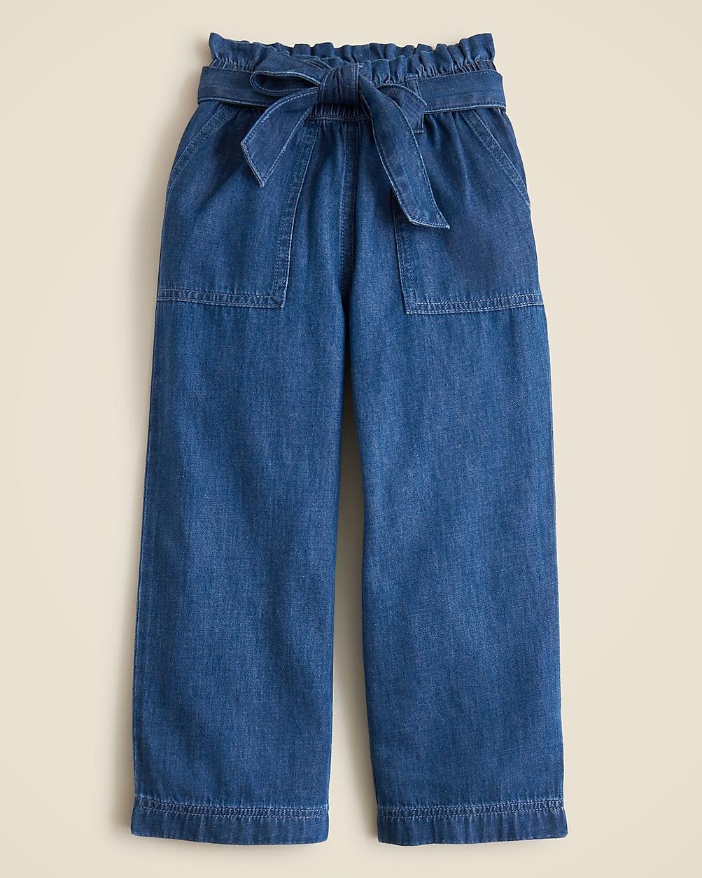 Girls' tie-waist pant in drapey denim by J.CREW
