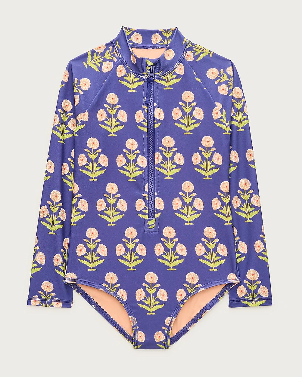 Girls' zip-up rash guard one-piece swimsuit by J.CREW