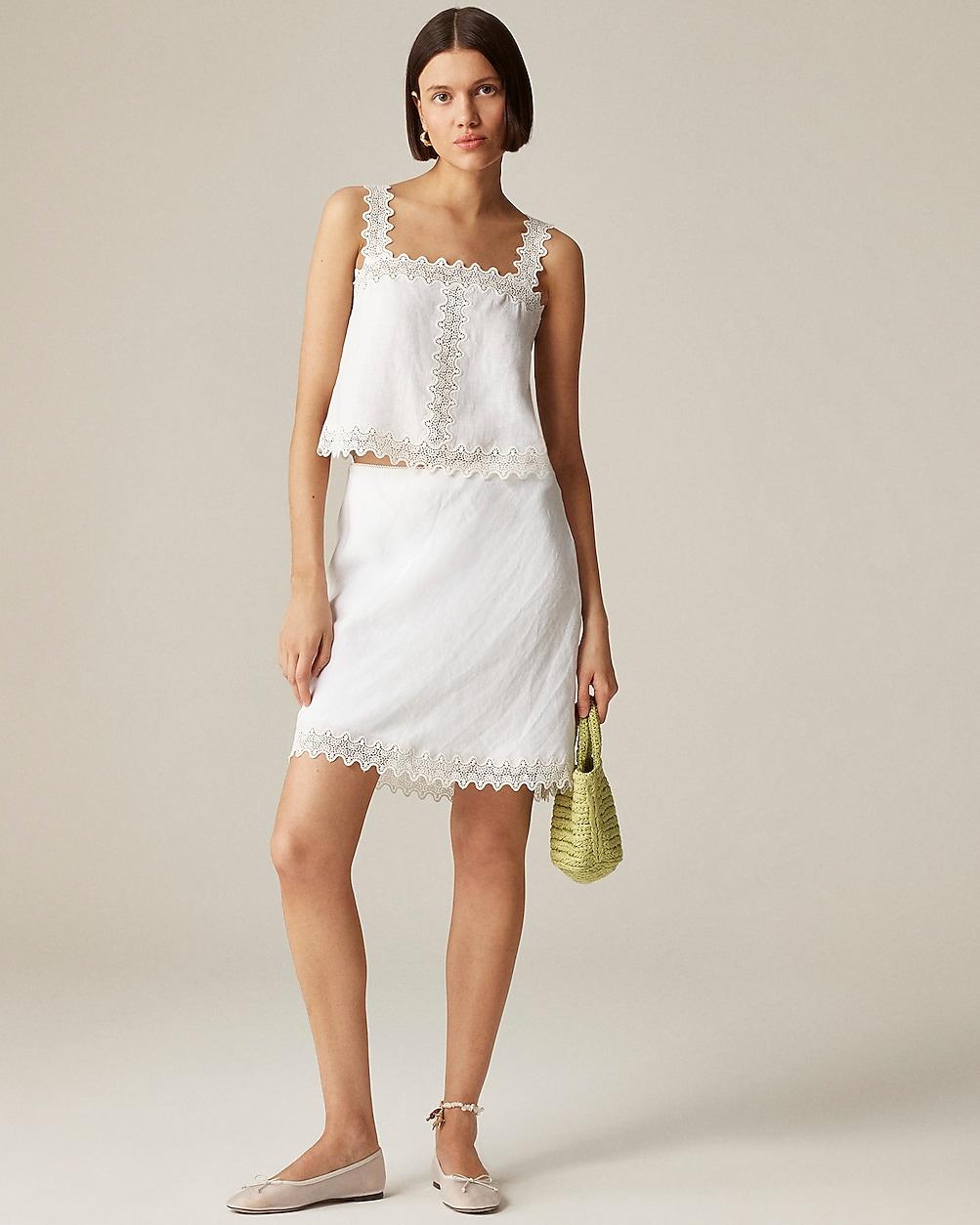 Gwen lace-trim slip skirt in linen by J.CREW