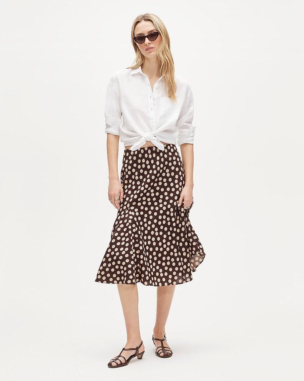 Gwyneth flounce-hem slip skirt in linen dot by J.CREW