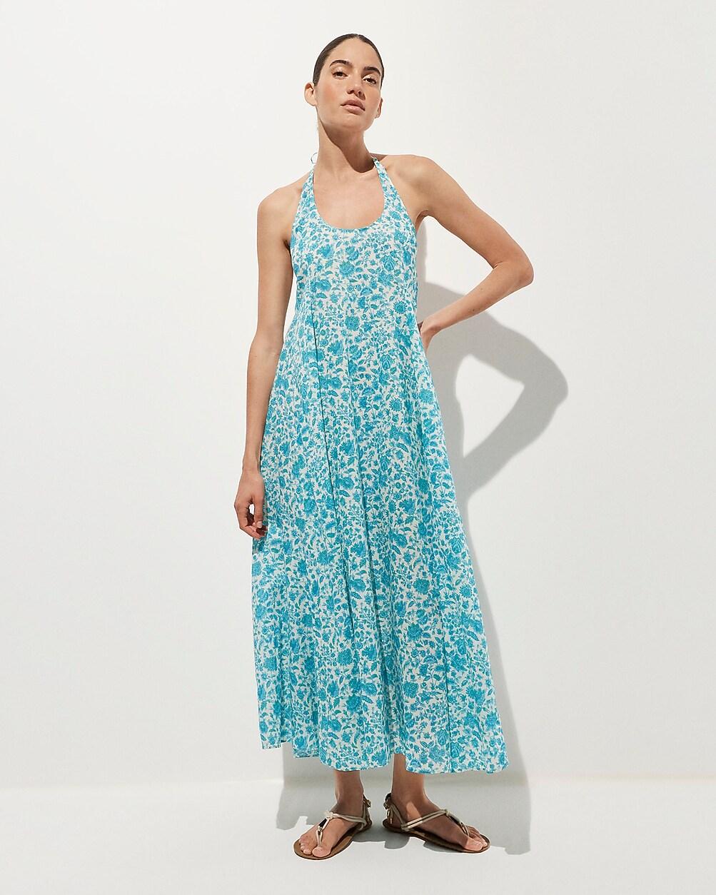 Halter beach dress in blue floral by J.CREW