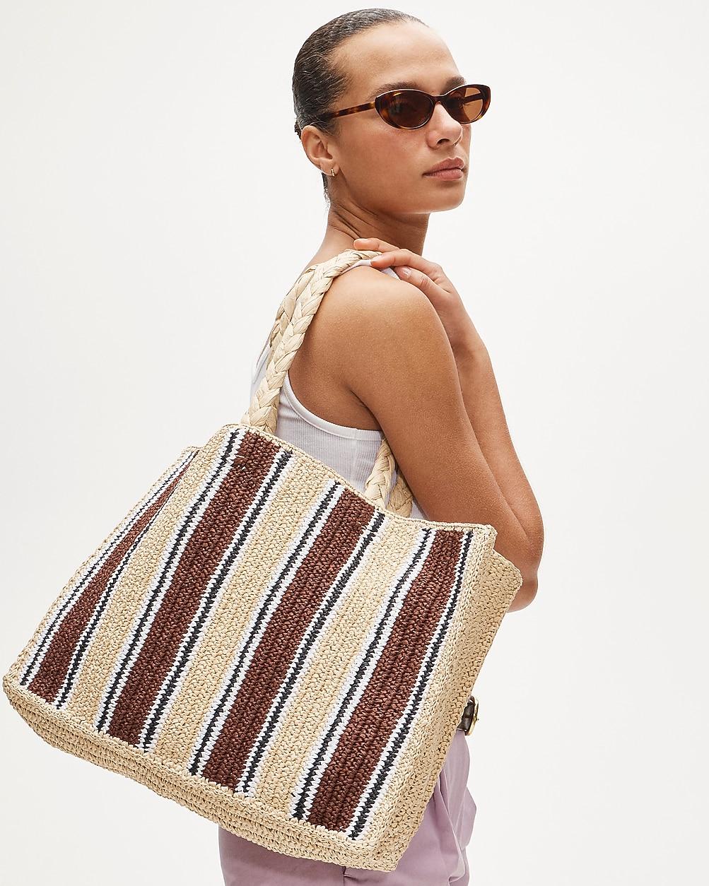 Handknotted straw tote bag in stripe by J.CREW
