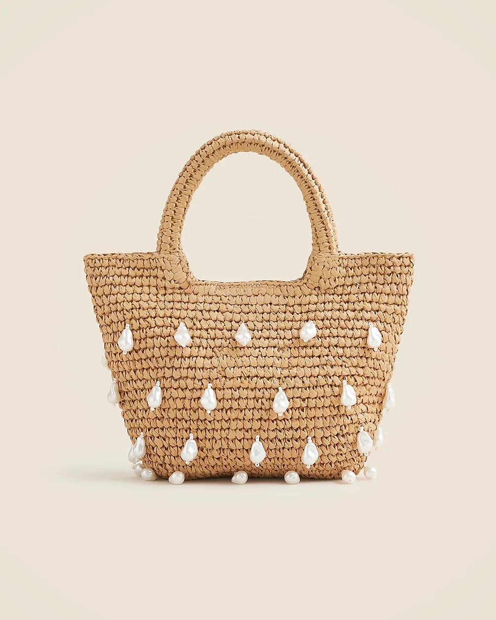 Handknotted top-handle straw bag with baroque pearls by J.CREW Handknotted top-handle straw bag with baroque pearls by J.CREW