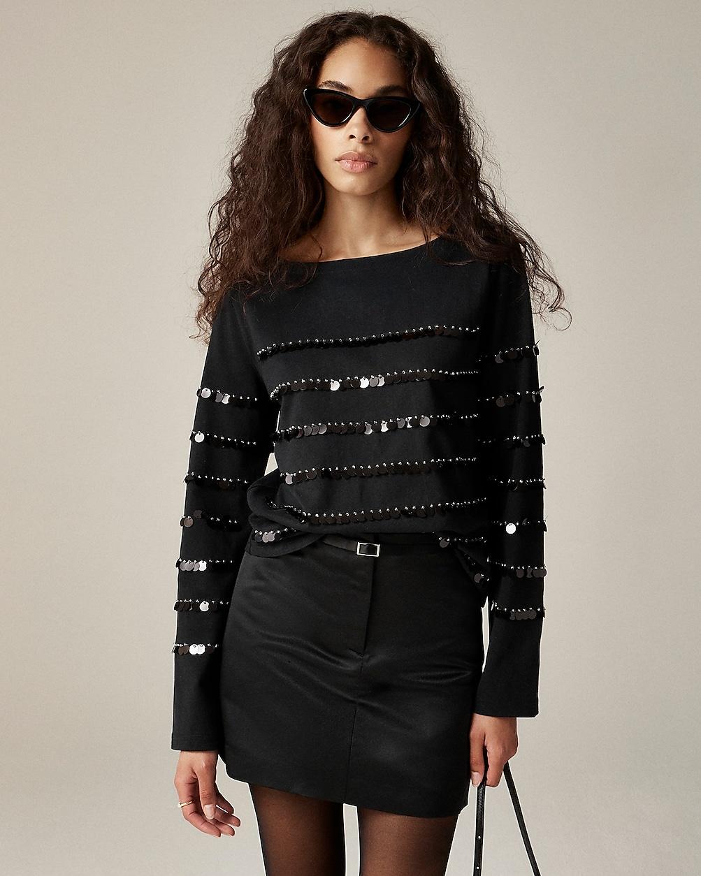 Heavy jersey long-sleeve T-shirt with paillette embellishment by J.CREW