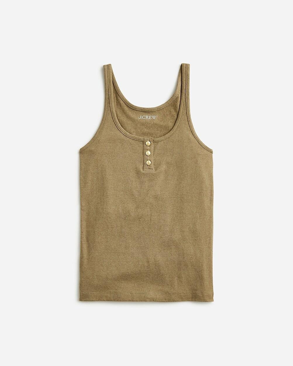 Henley tank top in stretch linen blend by J.CREW