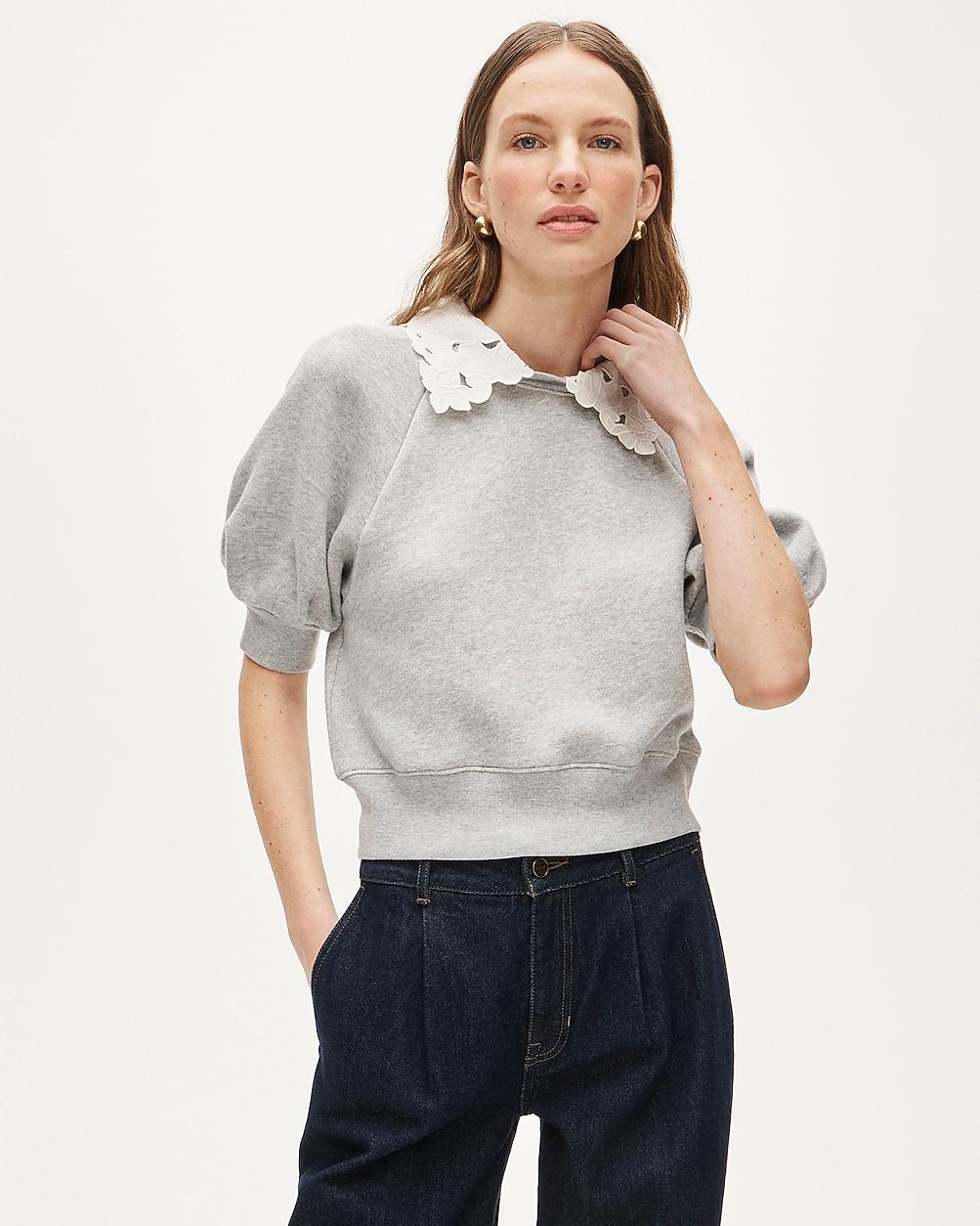 Heritage terry puff-sleeve sweatshirt with eyelet collar by J.CREW
