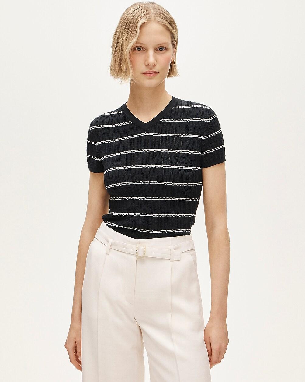 High V-neck ribbed pointelle sweater-tee in stripe by J.CREW