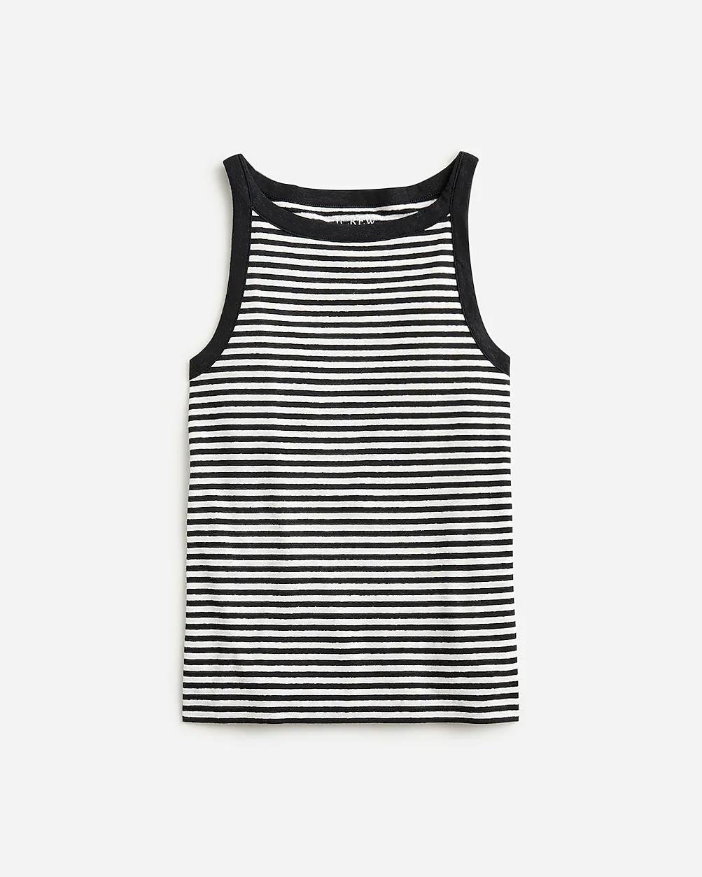 High-neck tank top in striped stretch linen blend by J.CREW