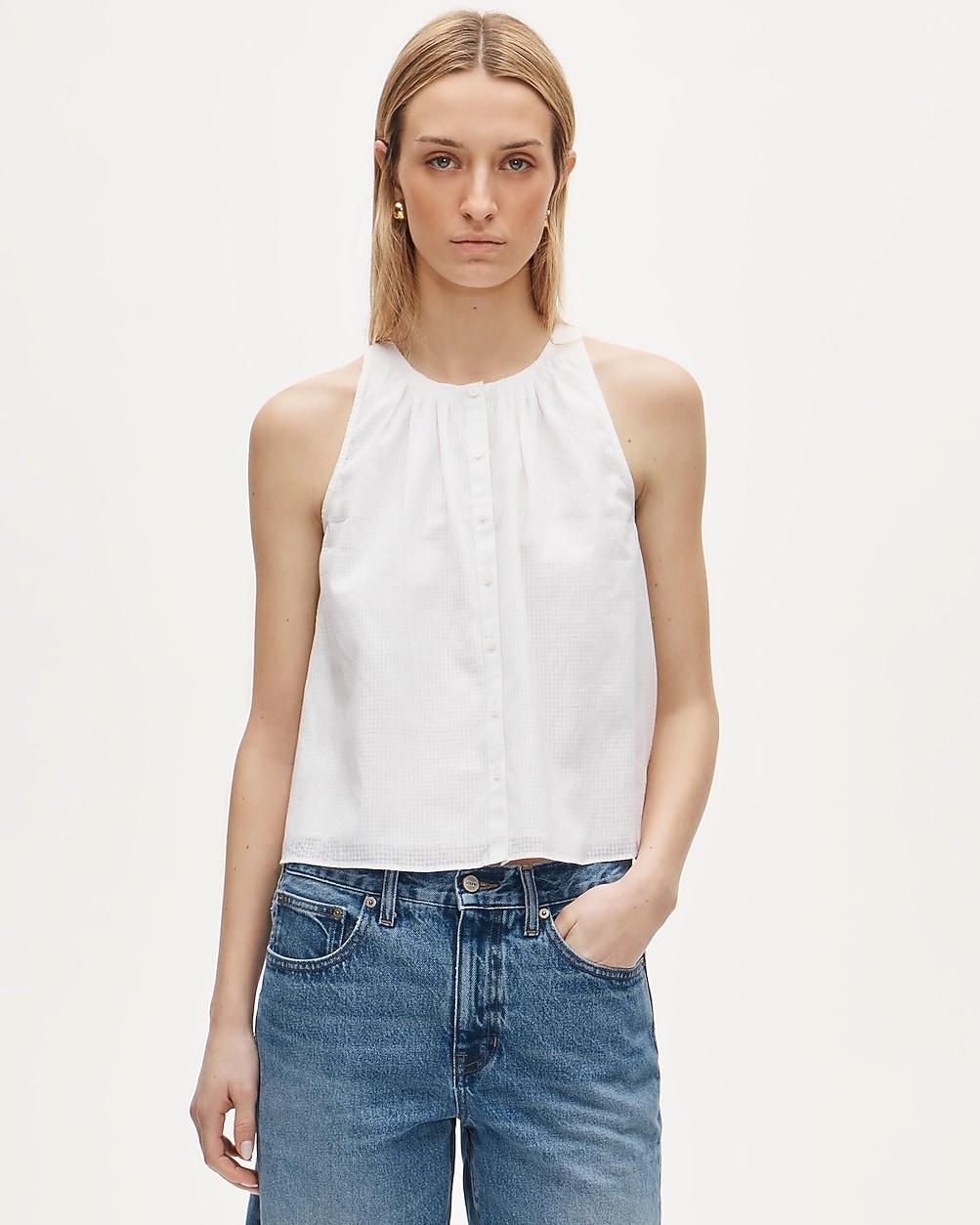 High-neck tank top in textured cotton voile by J.CREW