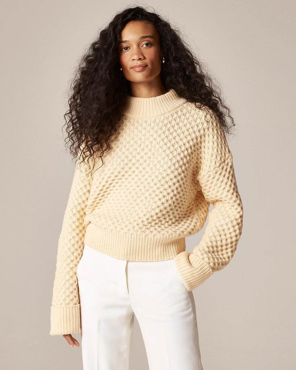 Honeycomb mockneck sweater in wool blend by J.CREW