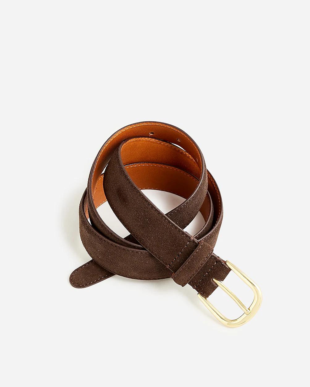 Italian suede and leather round-buckle dress belt by J.CREW