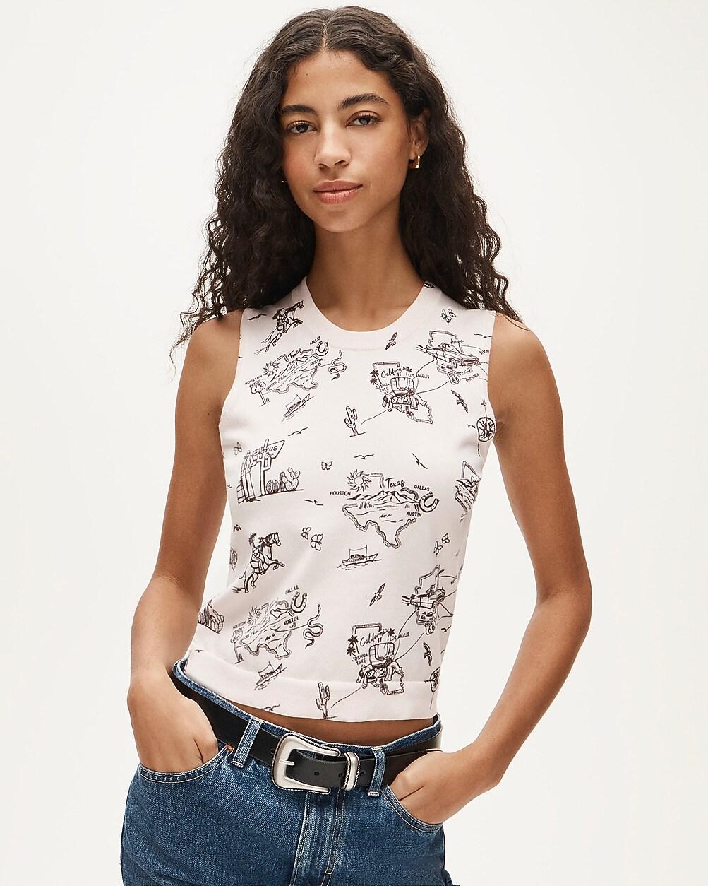 Jackie sweater shell in road trip&ndash;print premium ultra-fine cotton blend by J.CREW