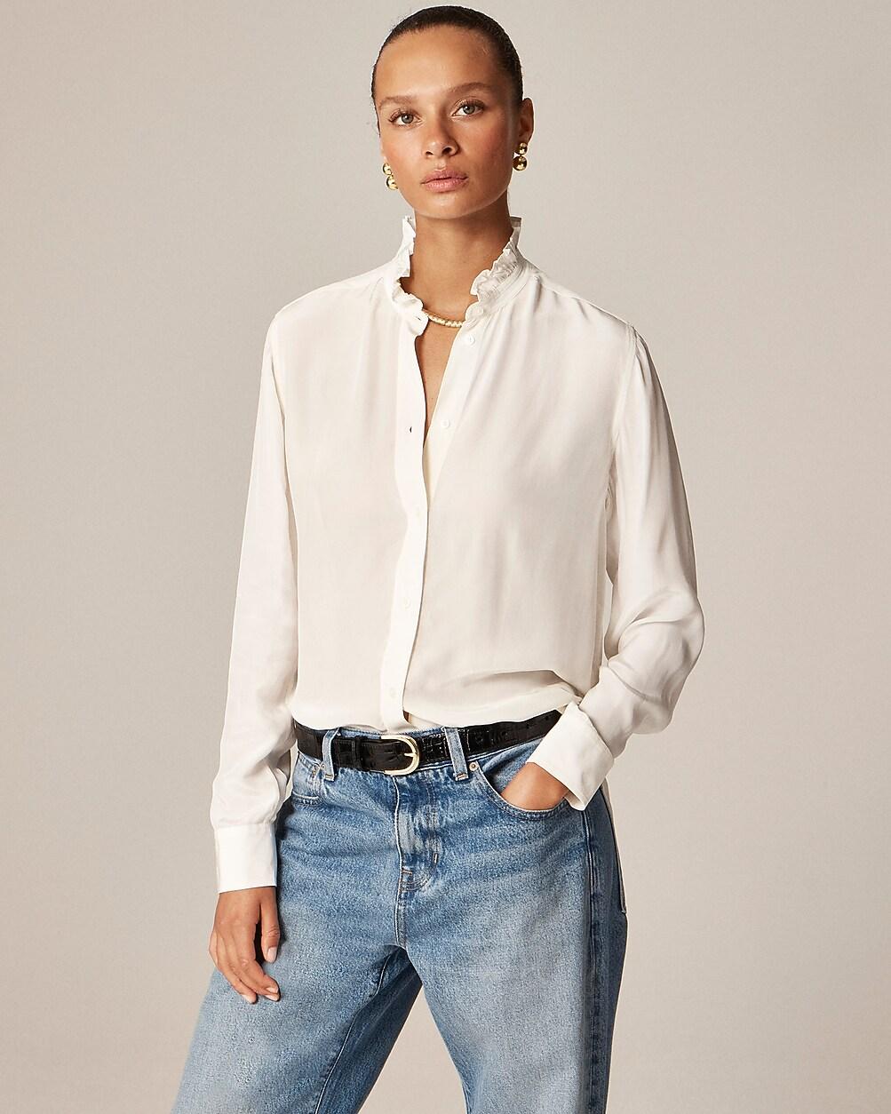 Jules ruffle-collar shirt in crepe de chine by J.CREW