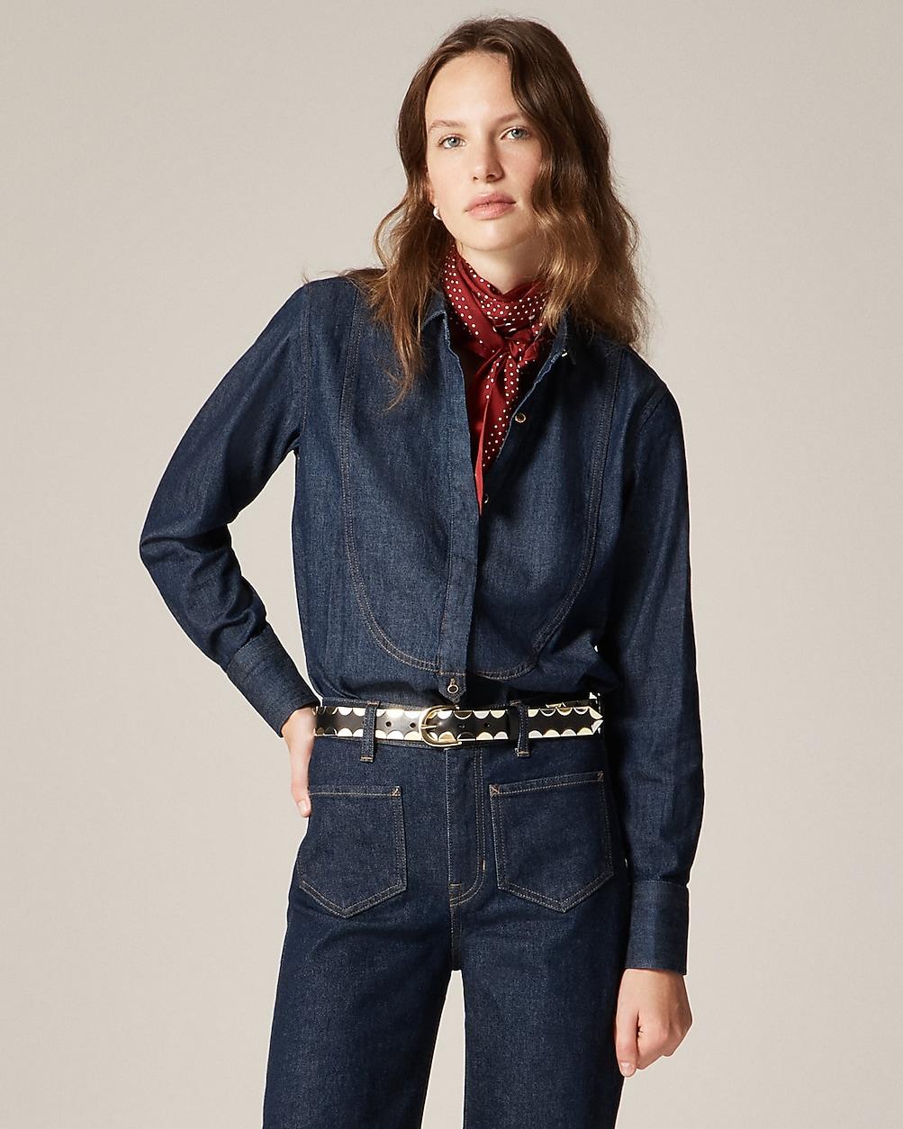 Jules tuxedo shirt in denim by J.CREW