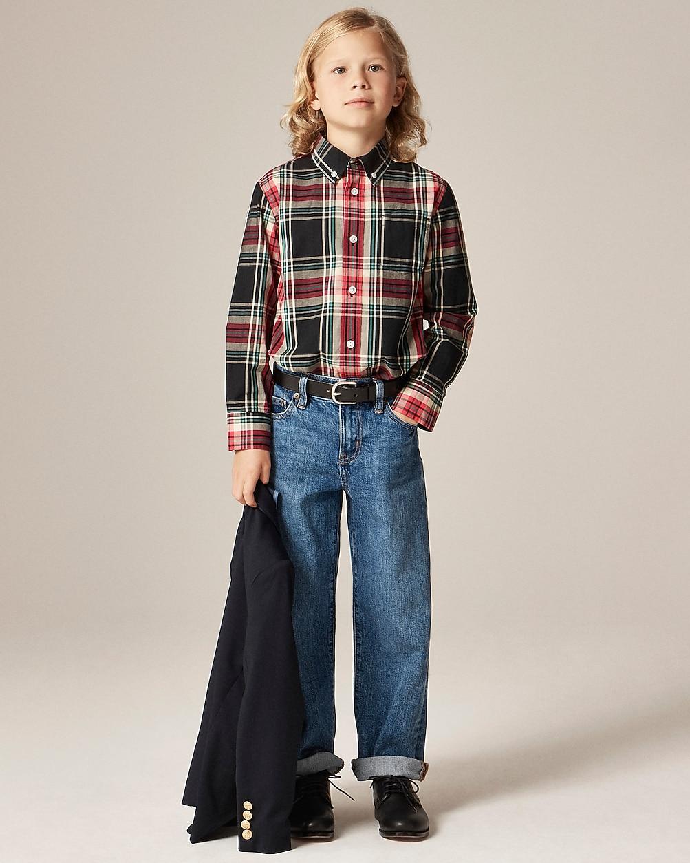Kids' cotton poplin button-down in tartan by J.CREW