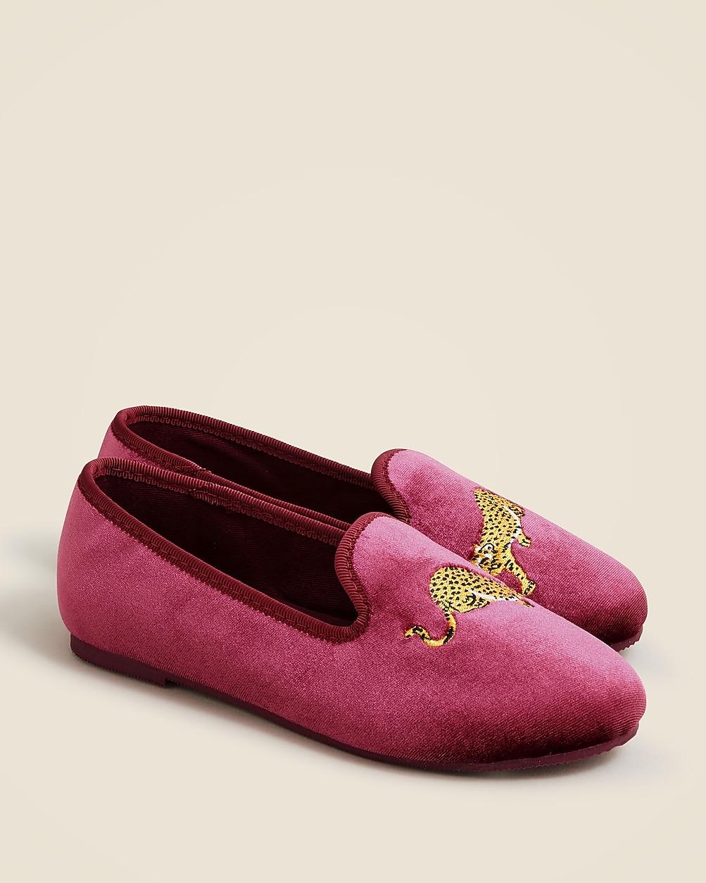 Kids' embroidered-leopard velvet slip-on shoes by J.CREW
