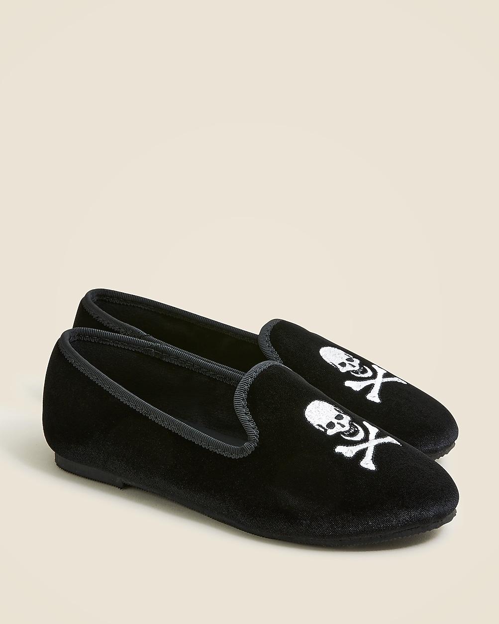 Kids' embroidered-skull velvet slip-on shoes by J.CREW Kids' embroidered-skull velvet slip-on shoes by J.CREW