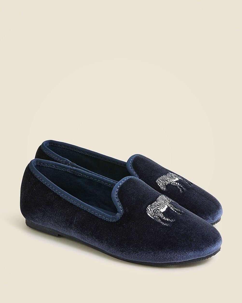 Kids' embroidered-zebra velvet slip-on shoes by J.CREW