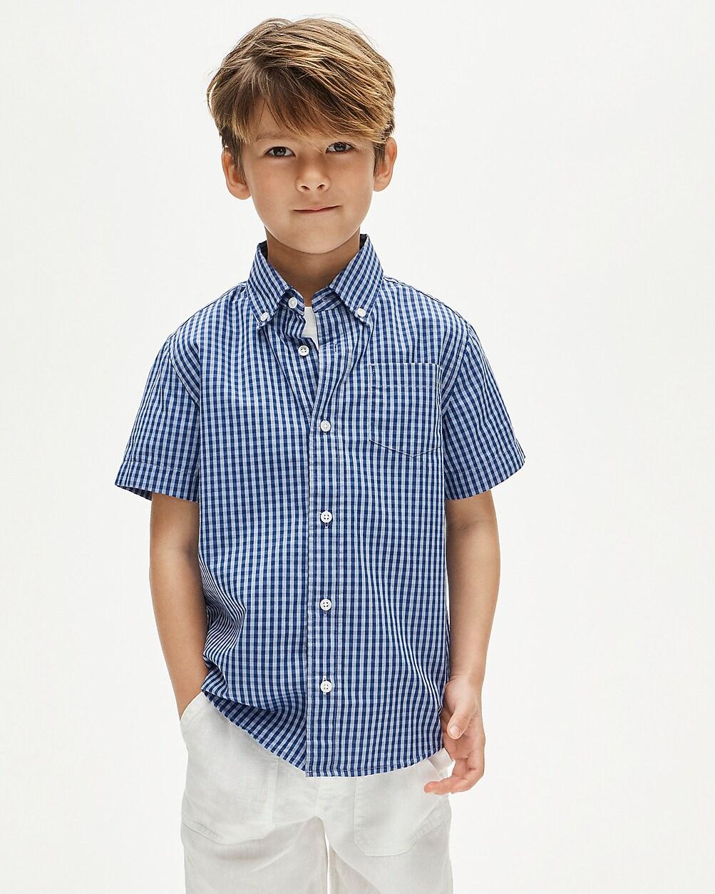 Kids' short-sleeve poplin button-down in gingham by J.CREW