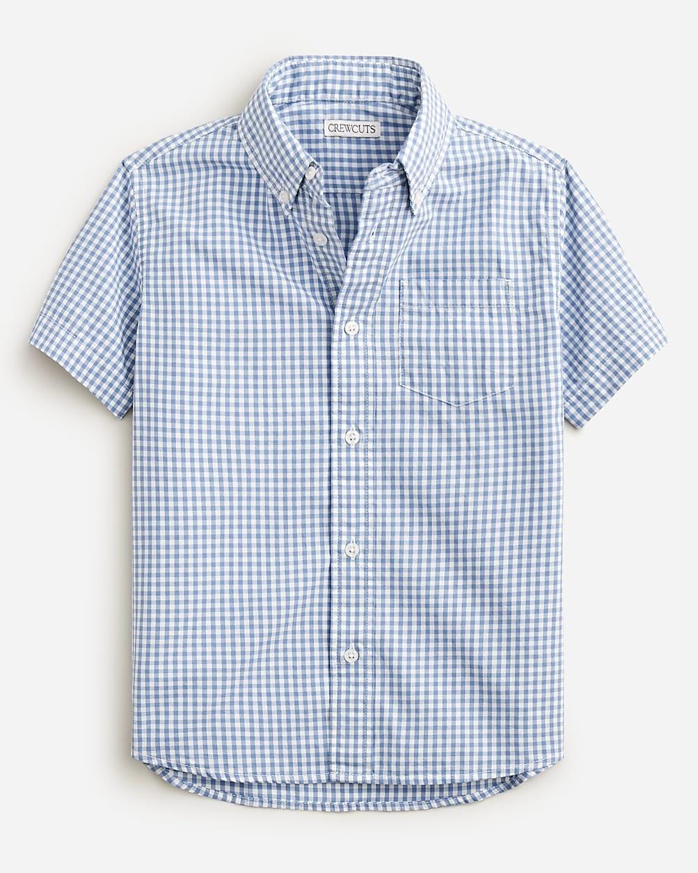 Kids' washed short-sleeve stretch poplin button-down in gingham by J.CREW