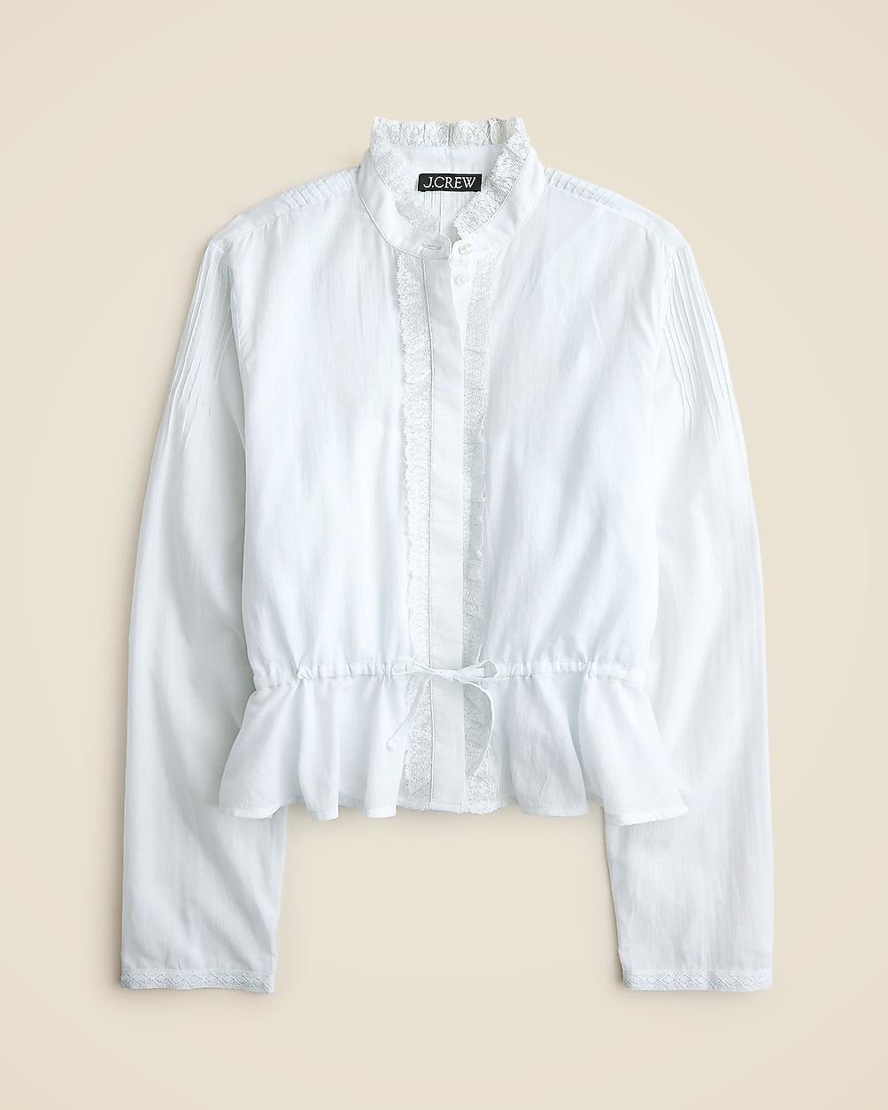 Lace-trim cinched-waist top in cotton voile by J.CREW