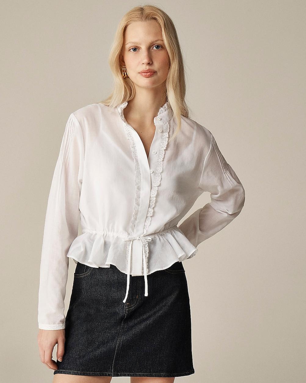 Lace-trim cinched-waist top in cotton voile by J.CREW