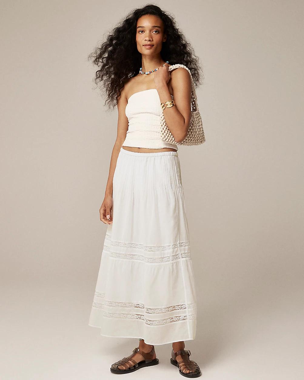Lace-trim pintuck skirt by J.CREW